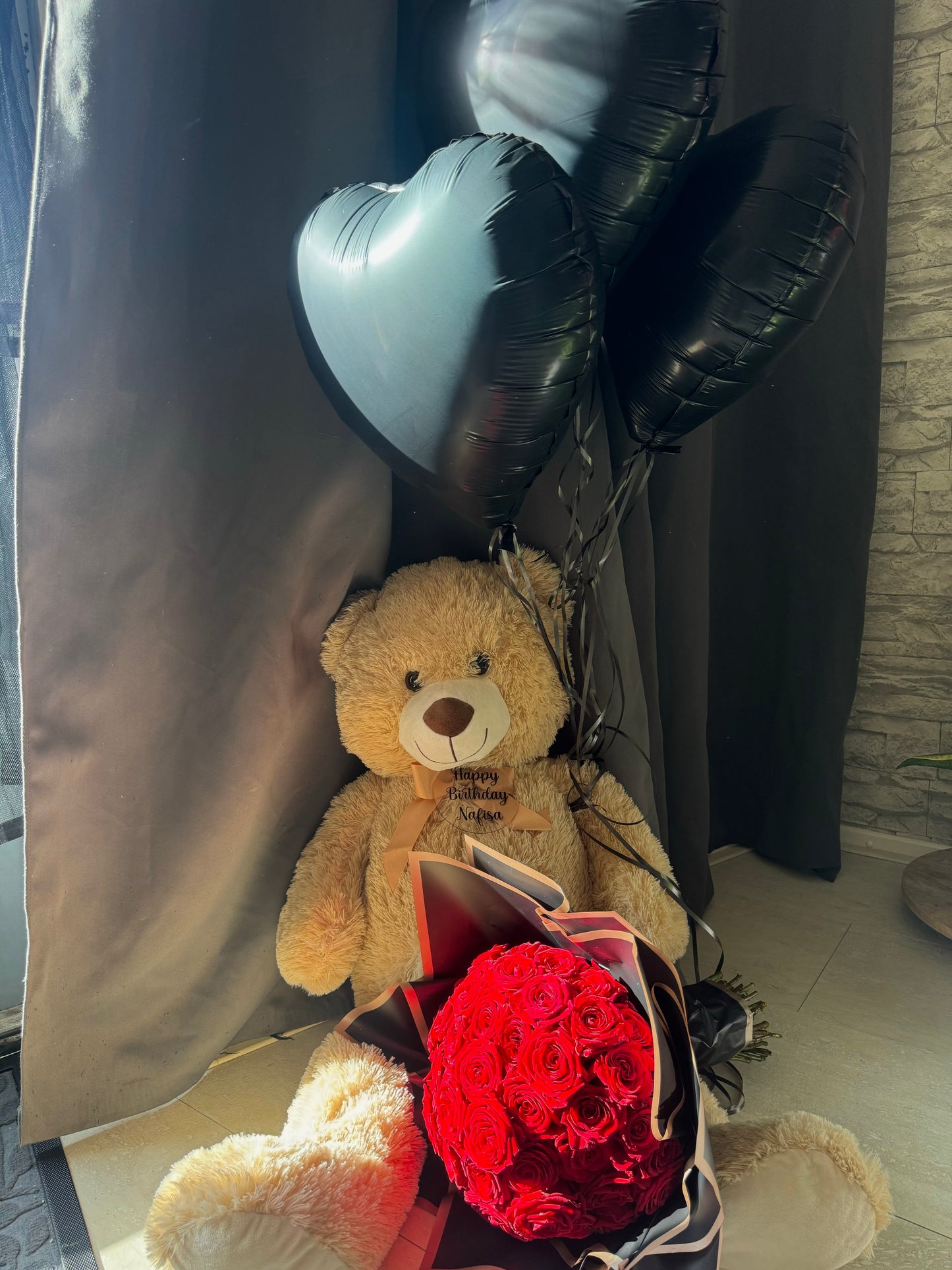 50 rozen & grote beer & helium ballonen set (ophalen)