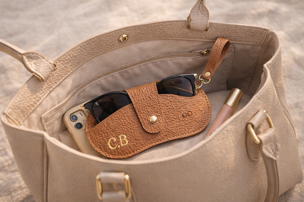 Gepersonaliseerd Brilhoesje met Initialen – Luxe Imitatieleer Beschermhoes