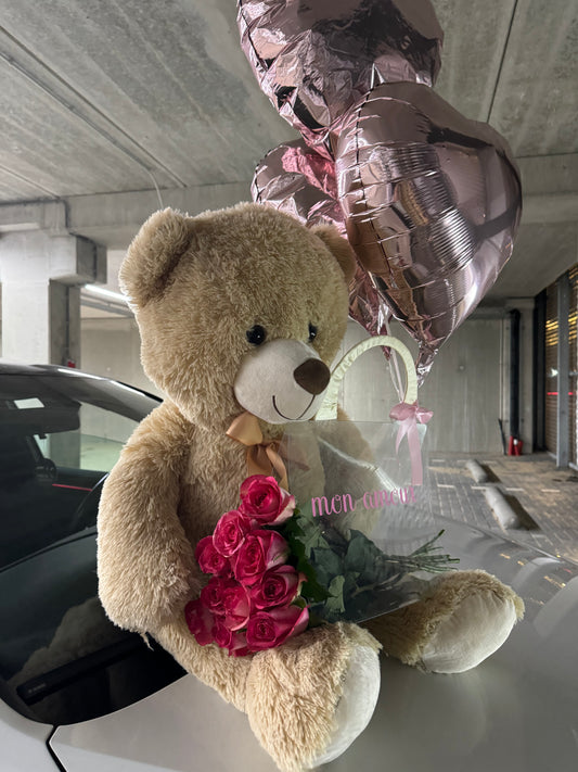 Coffret cadeau de luxe Sac de roses de luxe, ours et ballons | Cadeaux Daliyah