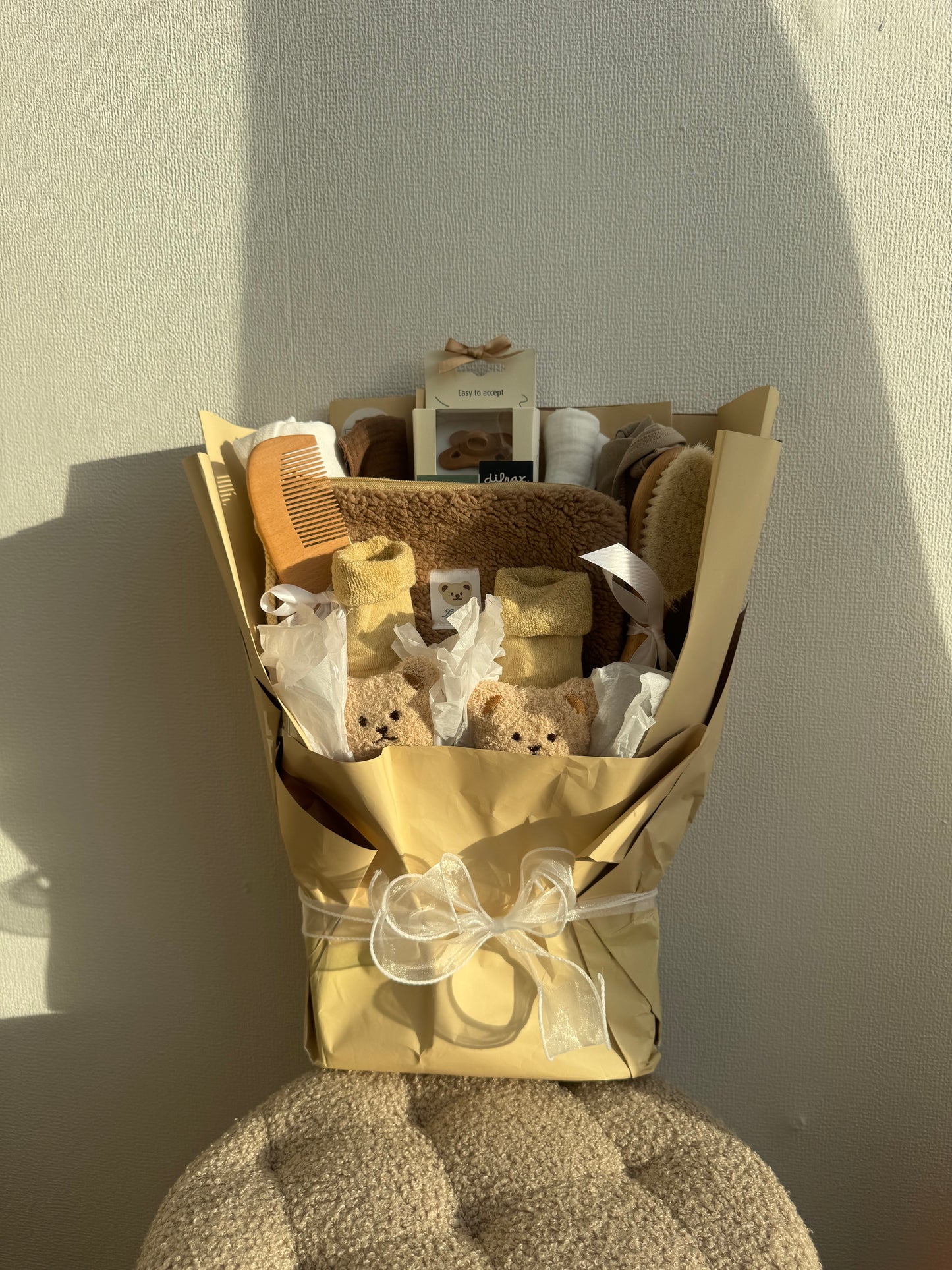 Beige Bear Baby Gift Bouquet – Luxe Kraamcadeau