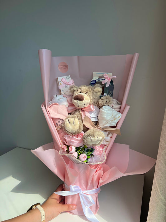 Luxe Babyboeket Happy horse met Kunstbloemen – Origineel Kraamcadeau