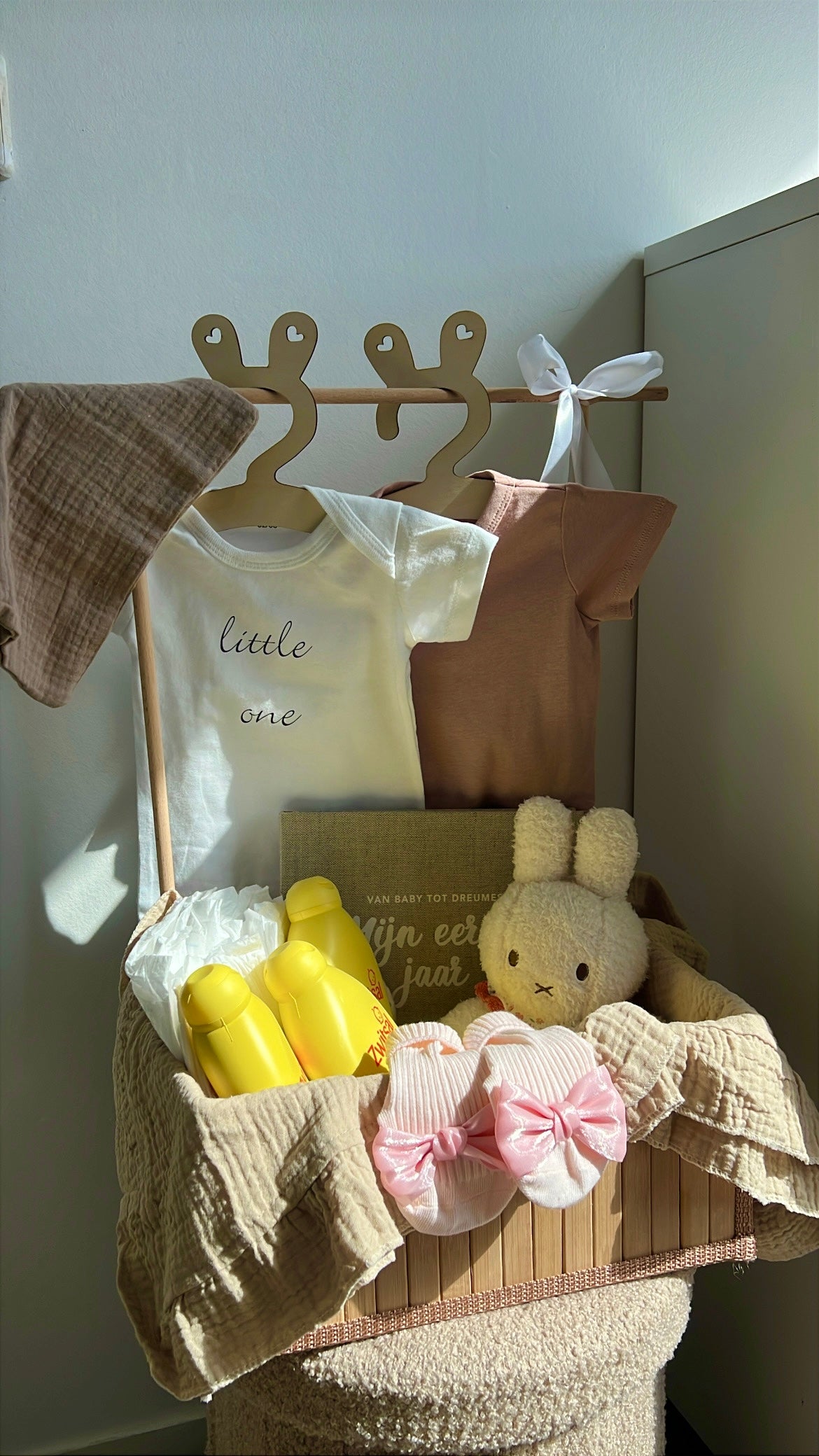 Luxe roze Baby Gift Basket |ophalen