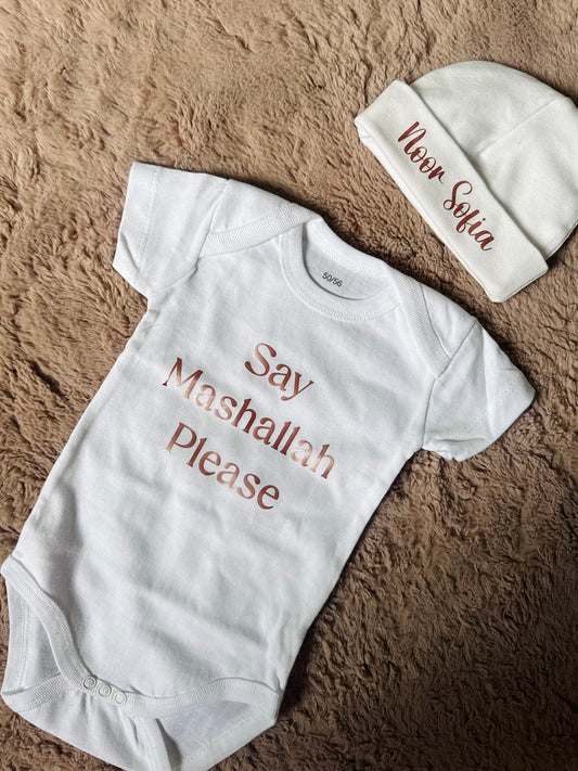 Romper & muts set Naam/tekst